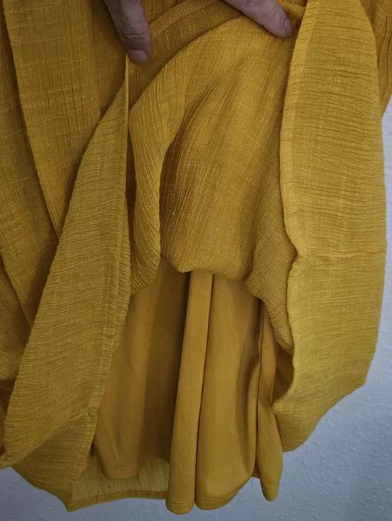 Indigo Rose Mustard Yellow Boho Crochet Lace Mini Dress | Bell Sleeve Bohemian M - Picture 9 of 10